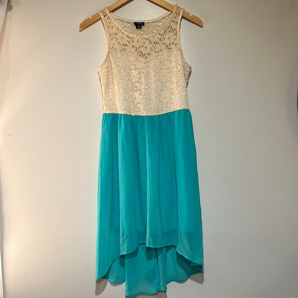 Rhapsody White Lace Top/Teal Skirt Dress